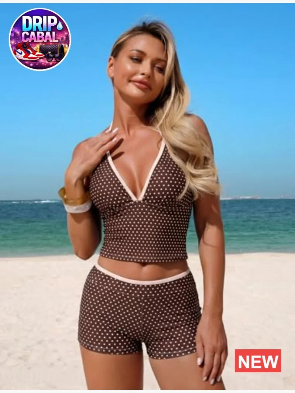 Tankini Swimsuit V Neck Halter Top with Boyshorts Bottom Tummy Control Two